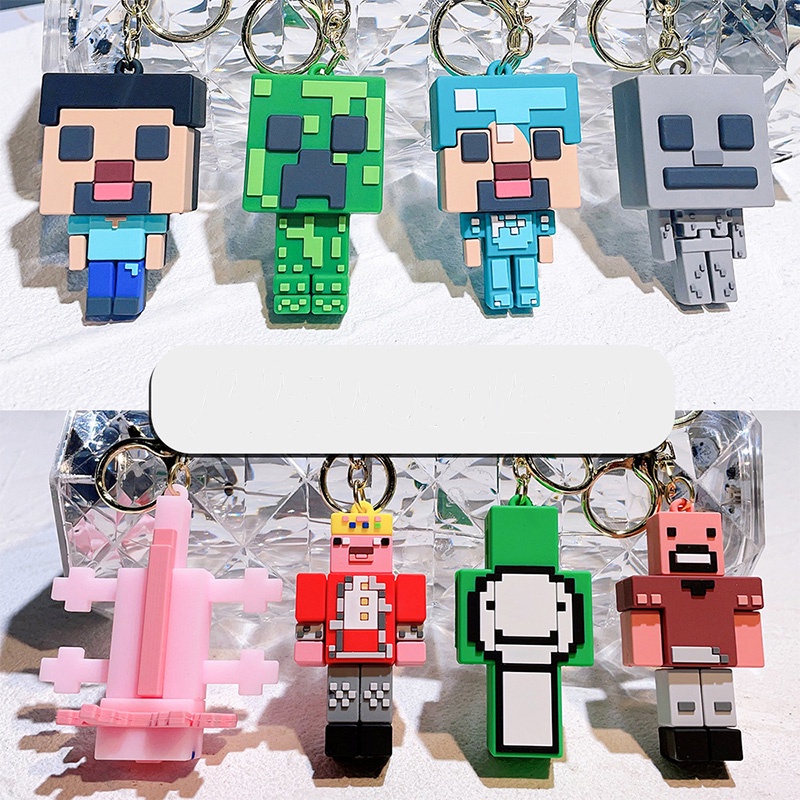 ใหม่ล่าสุด 8 รูปแบบ Minecrafte PVC พวงกุญแจอะนิเมะ Steve Creeper My World Piggy Puppet ตัวอักษรจี้ Kawaii พวงกุญแจกระเป๋าแขวนพวงกุญแจสําหรับแฟน