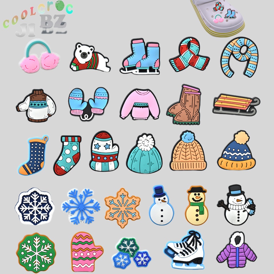 Jibbitz ใหม่ บักเกิลพลาสติก PVC รูปสโนว์แมนน่ารัก ถอดออกได้ สําหรับตกแต่งรองเท้า Crocs DIY