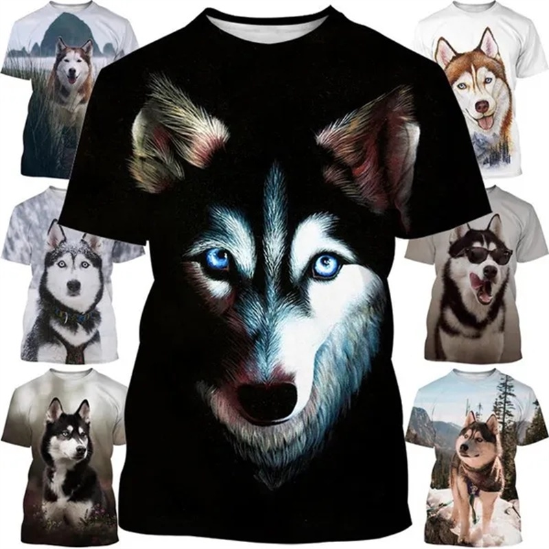 Cool สัตว์ 3D Husky ผู้ชายผู้หญิงแฟชั่น Oversize T เสื้อ 3D พิมพ์เสื้อยืดแขนสั้นลําลอง O คอ Tees Top