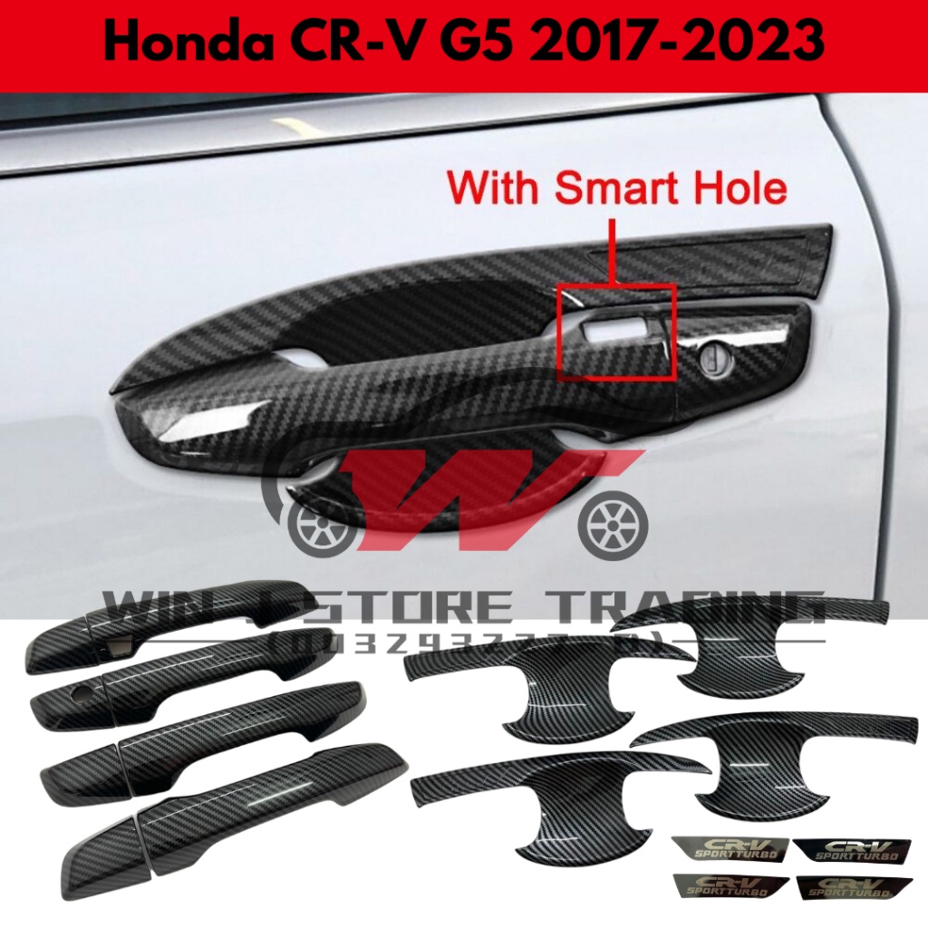 ฝาครอบมือจับประตู คาร์บอนไฟเบอร์ สีดํามันวาว สําหรับ Honda CRV 2017-2022