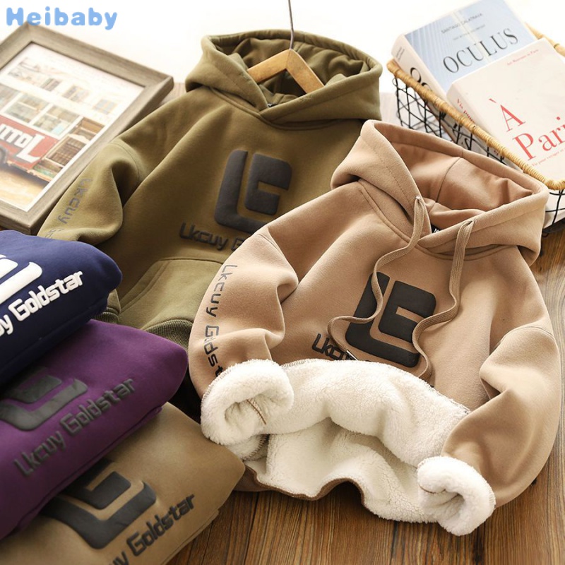 Heibabyเสื้อกันหนาว บุฟองน้ํา แบบหนา ทรงหลวม ให้ความอบอุ่น ขนาดใหญ่ สําหรับเด็กผู้ชาย 3-12 ปี