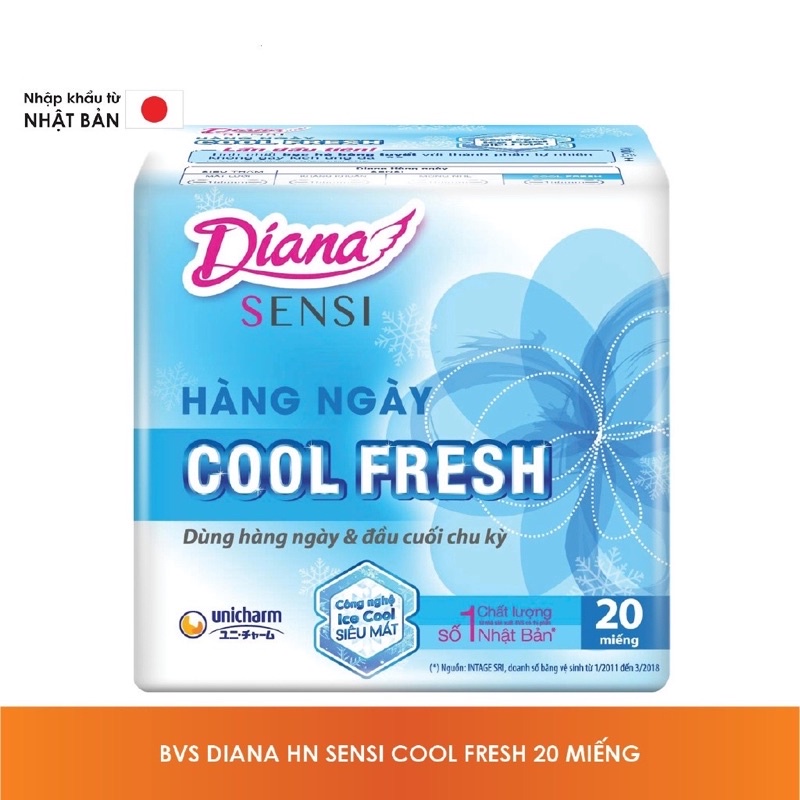 (HCM🌹 Pack of 20 ชิ ้ นผ ้ าอนามัยรายวัน Diana Sensi Cool Fresh 15.5cm ( Bibistore