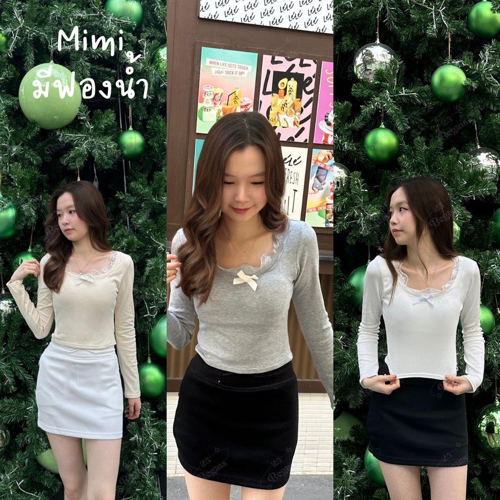 Mimi มีฟองน้ำ เสื้อเเขนยาว โบว์ (714)
