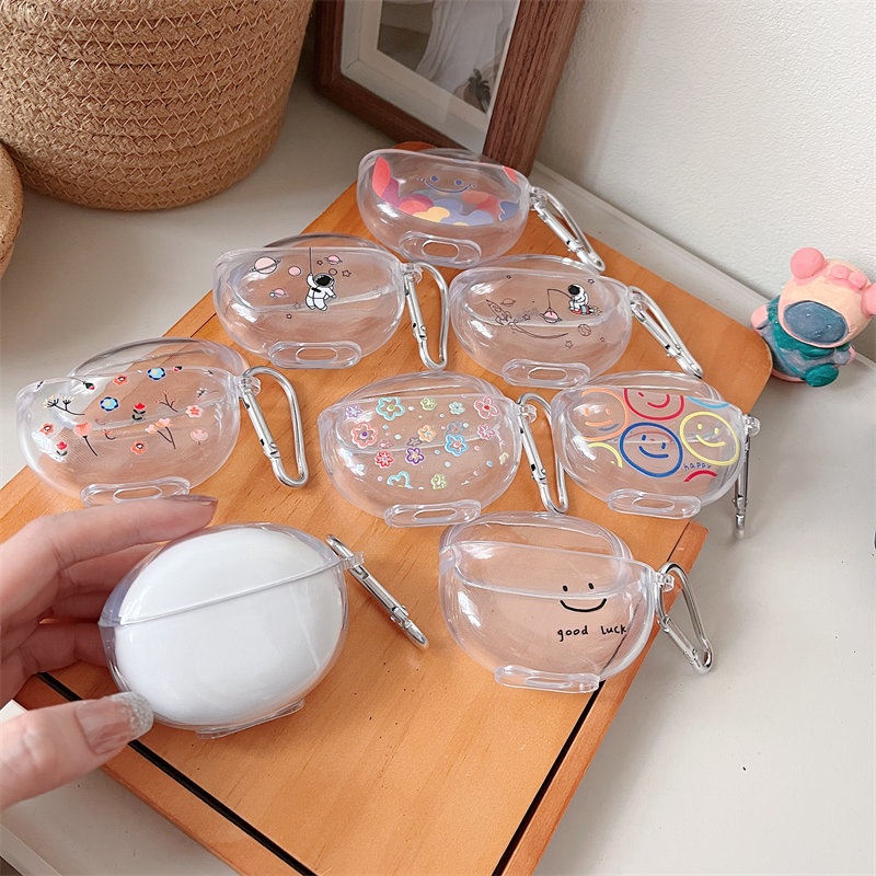เคสหูฟัง TPU นิ่ม แบบใส กันรอยขีดข่วน ลายดอกไม้ นักบินอวกาศ หน้ายิ้มน่ารัก พร้อมตะขอ สําหรับ Redmi Buds 4 Active
