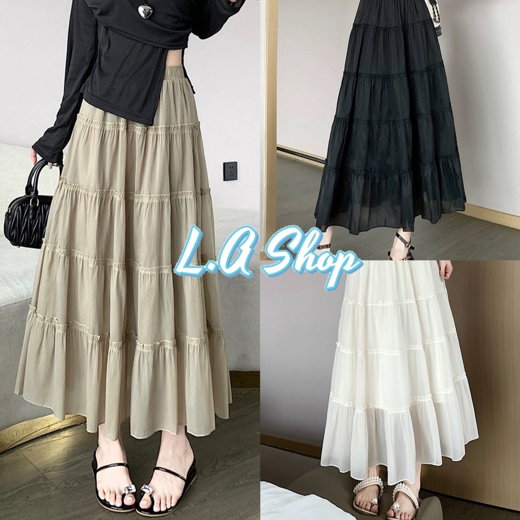 L.A Shop พร้อมส่ง กระโปรงยาว เอวกลางๆ ทรงบานคุณหนู "7313"