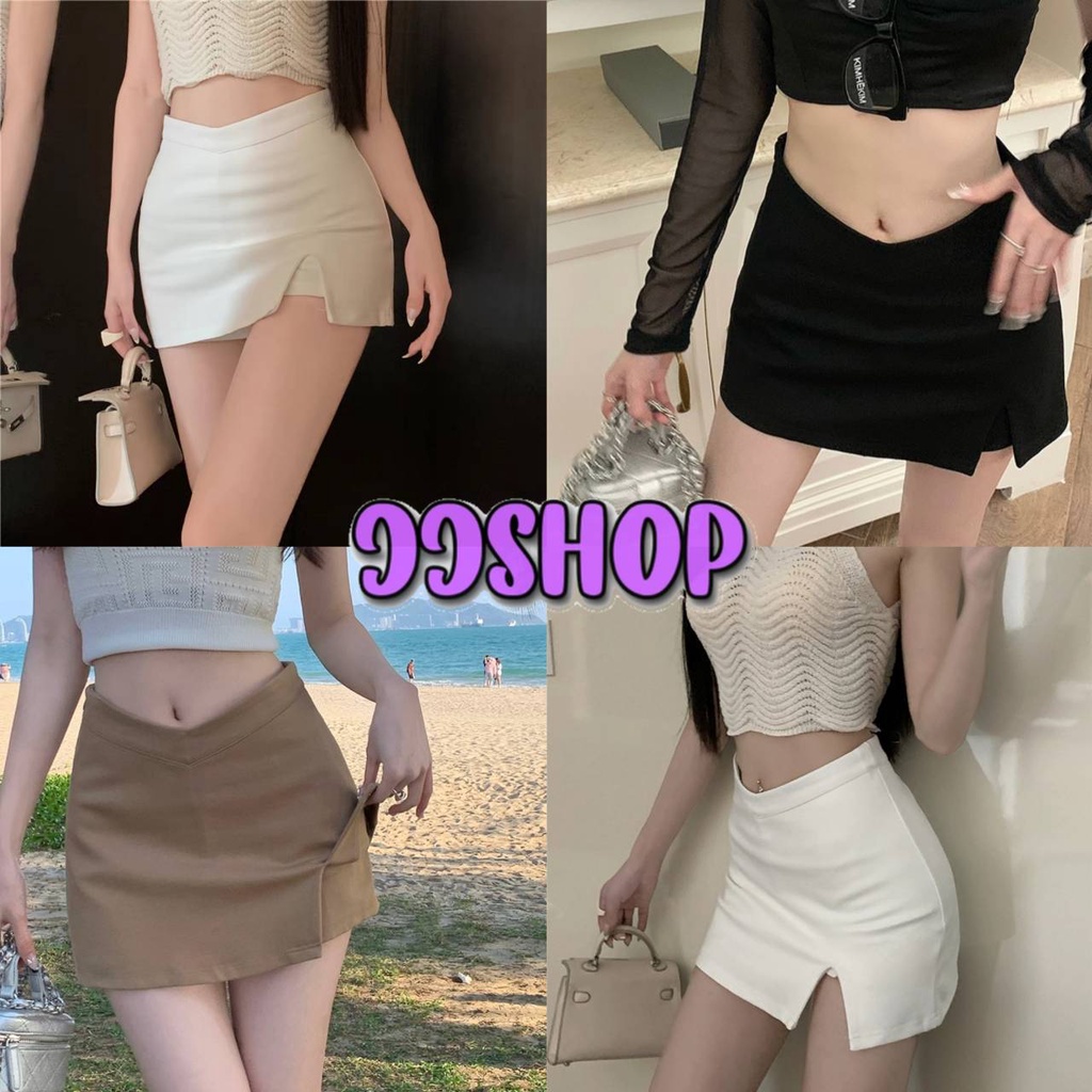 JJ Shop​ ​พร้อมส่ง กระโปรงเอววี ขาสั้น ซิปรูดด้านขวา แหวกข้างซ้าย "7315"