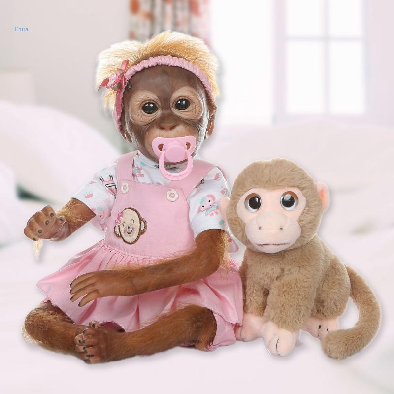 Chua ตุ๊กตาเด็กทารกแรกเกิด ผ้าฝ้าย ซิลิโคนนิ่ม รูปลิงน่ารัก ขนาด 20 5 นิ้ว