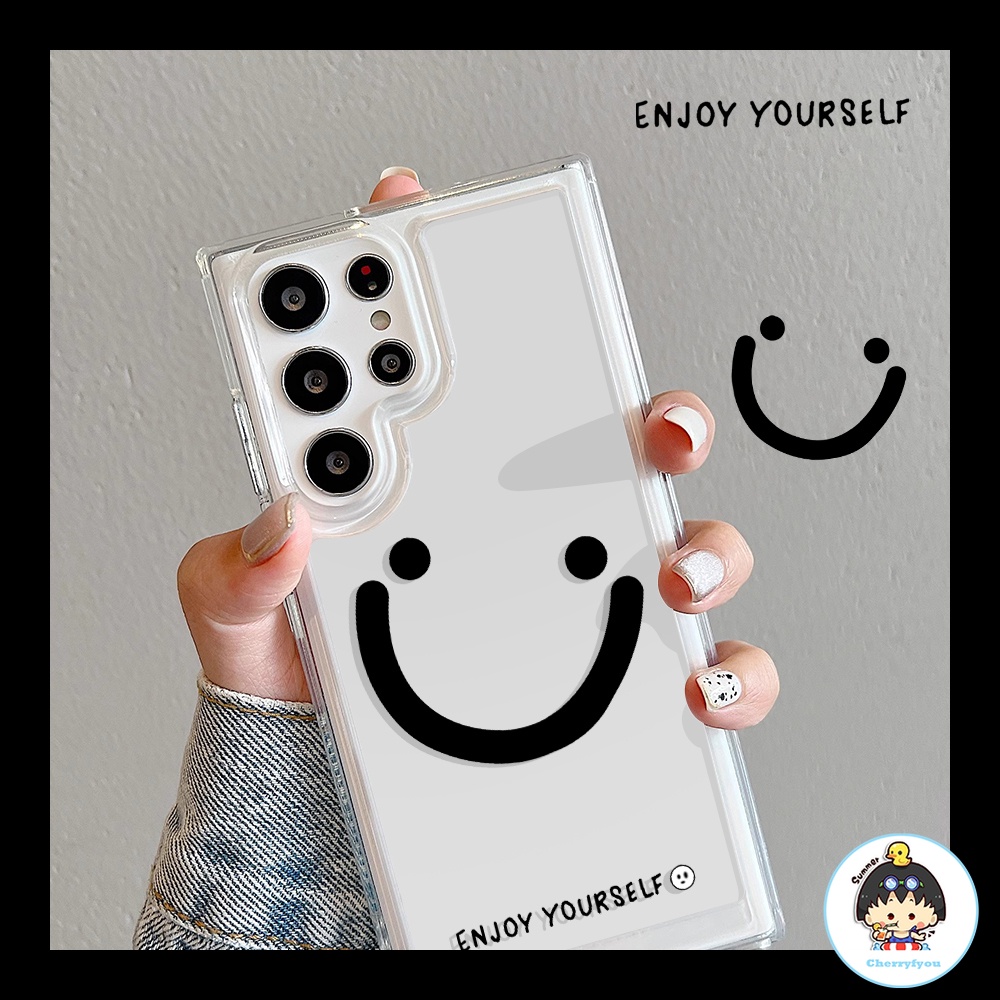เคสโทรศัพท์มือถือแบบนิ่ม TPU ใส กันกระแทก ลายหน้ายิ้ม ภาษาอังกฤษ เรียบง่าย สําหรับ SAMSUNG A10 A10S A50 A50s A30s S23 Plus A53-5G A54-5G S23 S24 Ultra S24 Plus