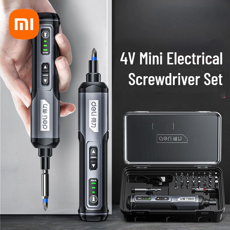 Xiaomi Deli 4V ชุดไขควงไฟฟ้า ขนาดเล็ก ไขควงไฟฟ้าไร้สาย ที่จับ USB พร้อมชุดดอกสว่าน 26 ชิ้น เครื่องมื