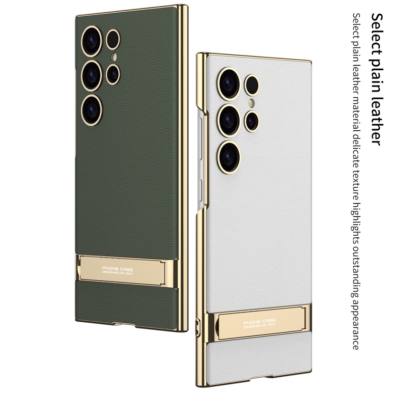 สําหรับ Samsung Galaxy S25 S24 S23 Ultra Case GKK Triumph Ulta-thin Electroplated Plain Leather Kickstand Cover