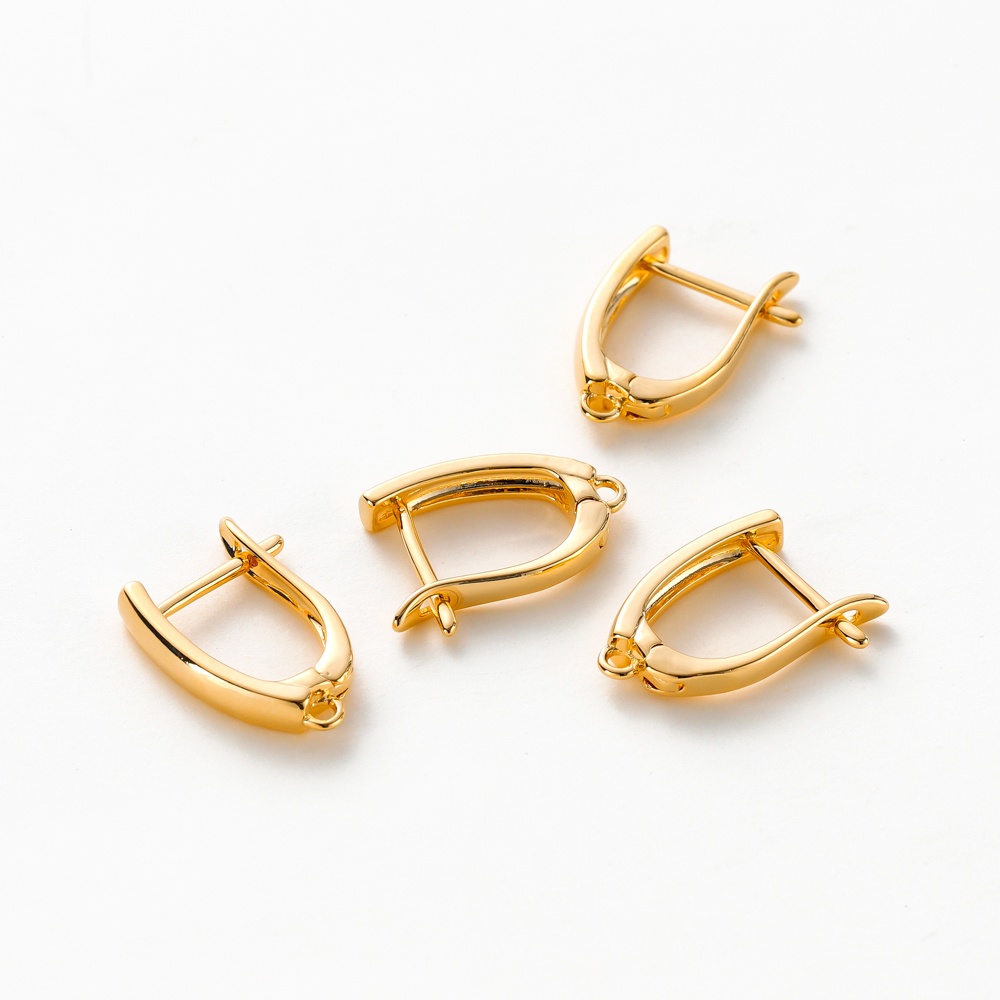2ชิ้น ต่างหูทรง D ผิวเรียบเงา ชุบทอง 18K ไม่ลอกไม่ดำ ต่างหูห่วงแฟชั่น DIY อุปกรณ์เครื่องประดับ