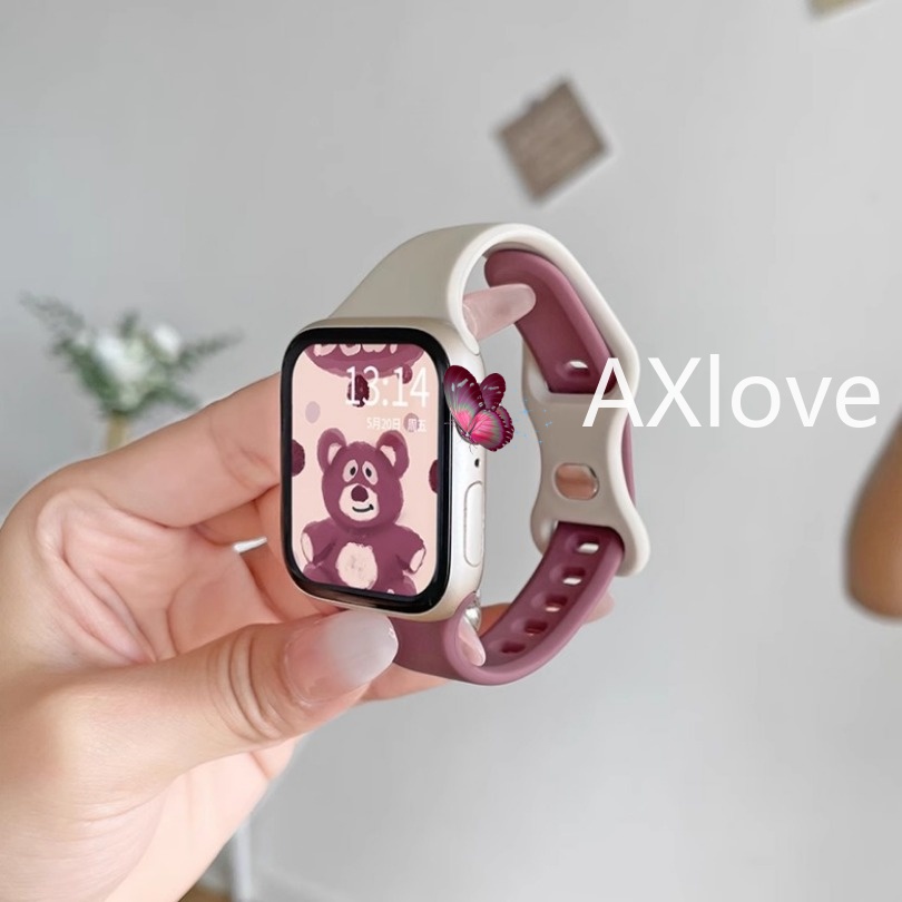 สายซิลิโคนอ่อนนุ่มสําหรับแอปเปิ้ลดู46มมชุด10อัลตร้า2 49มม.44มม.45มม.42มม.41มม.42มม.40มม.38มม.สองสีกีฬาสายนาฬิกาข้อมือสําหรับ ฉันดู ชุด 9 8 7 6 5 4 3 1 คอร์เรียสร้อยข้อมือ
