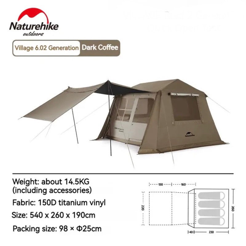 🔥สินค้าพร้อมส่ง🔥 Naturehike Village 6.0 เต็นท์กางกึ่งอัตโนมัติกางง่าย นอนได้ 1-4 คน