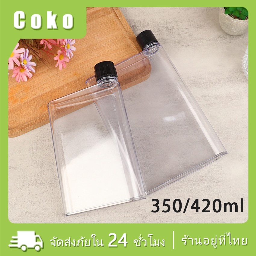 ขวดน้ําแบน ขวดน้ําดื่มพลาสติก แบบใส ขนาด A5 A6 420/350ML  
