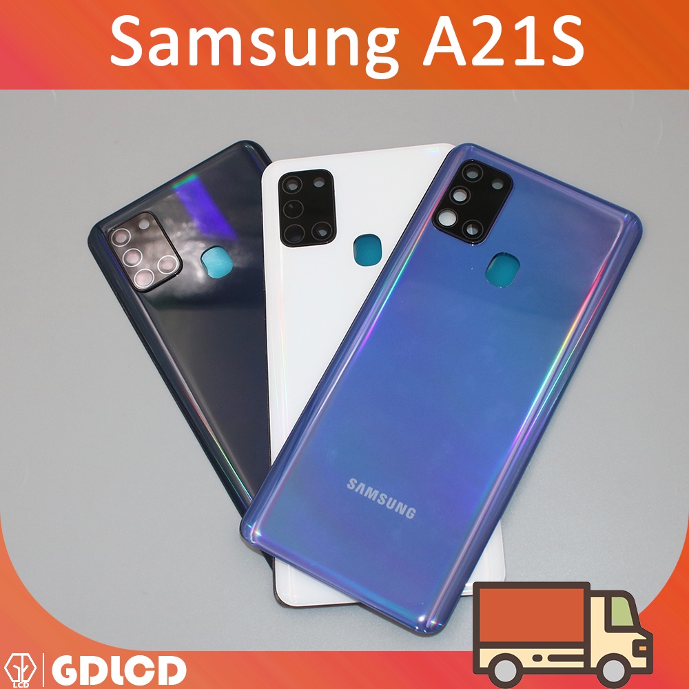 Samsung A21S ฝาหลังแบตเตอรี่ด้านหลังประตูด้านหลังสําหรับ Galaxy A217 A217F อะไหล่ซ่อม + เลนส์กรอบกล้อง &amp; สติ๊กเกอร์