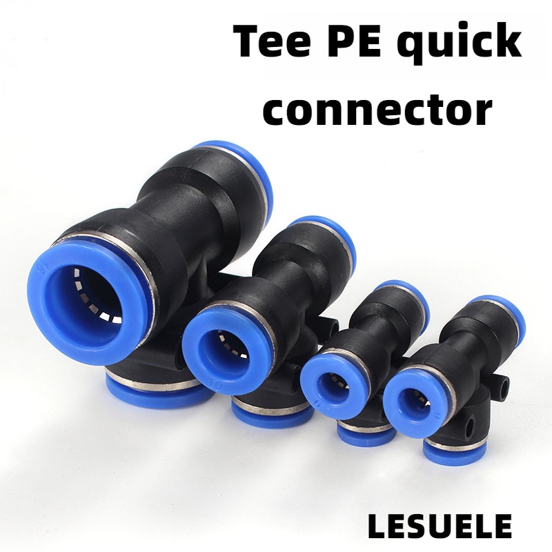 Lesu Air Pipe Joint Straight Tee PEG ลด PE-T-Type 8 มม.เปิด 6 Fast Two-Way PEG-10-6 Quick Plug นิวเมติกท่อ 12