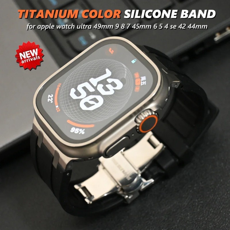 สายนาฬิกาข้อมือซิลิโคนไทเทเนียม สําหรับ iWatch ultra 2 49 มม. 42 44 45 มม. iWatch ultra Series 9 8 7 se 6 5 4 Sports Correa