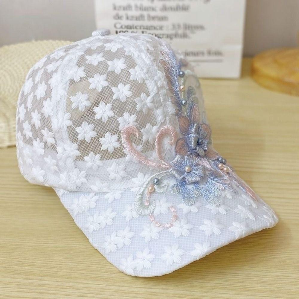 Camelli หมวกเบสบอล ปักลายลูกไม้ ดอกไม้ ตาข่าย ลิ้นเป็ด หมวกเด้งกลับ ฤดูร้อน ผู้หญิง หมวกบังแดด