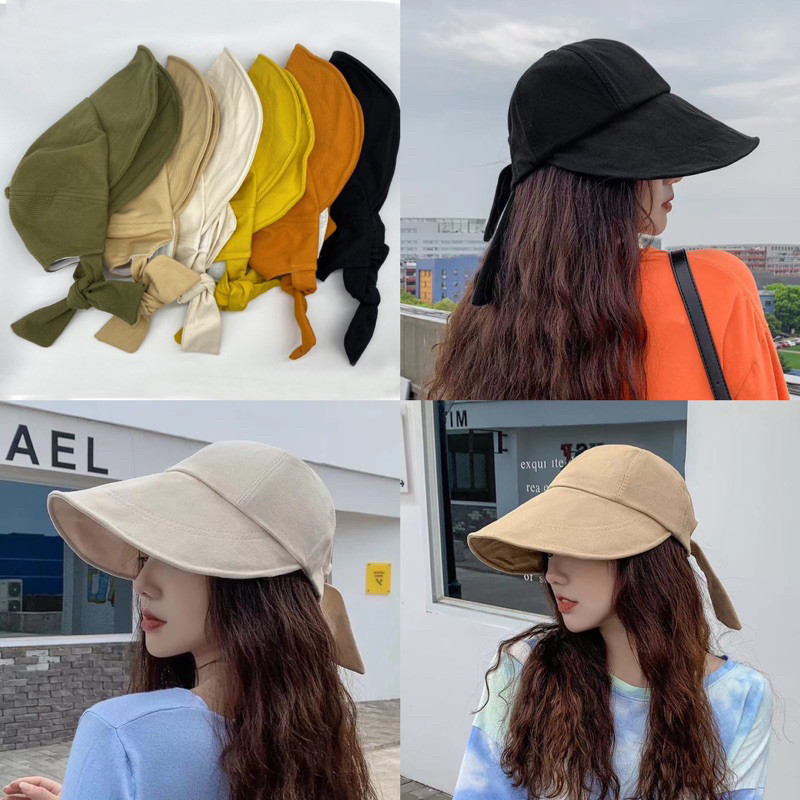 (HK) หมวกแก๊ปกันแดด มัดด้านหลัง