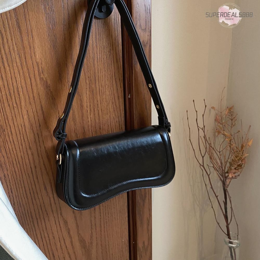 Retro สีทึบ PU หนังไหล่กระเป๋าผู้หญิงกระเป๋าถือแฟชั่น Casual Hobos & Purses Lxuury Designer Casual Satchel Bag [SuperDeals888.th]