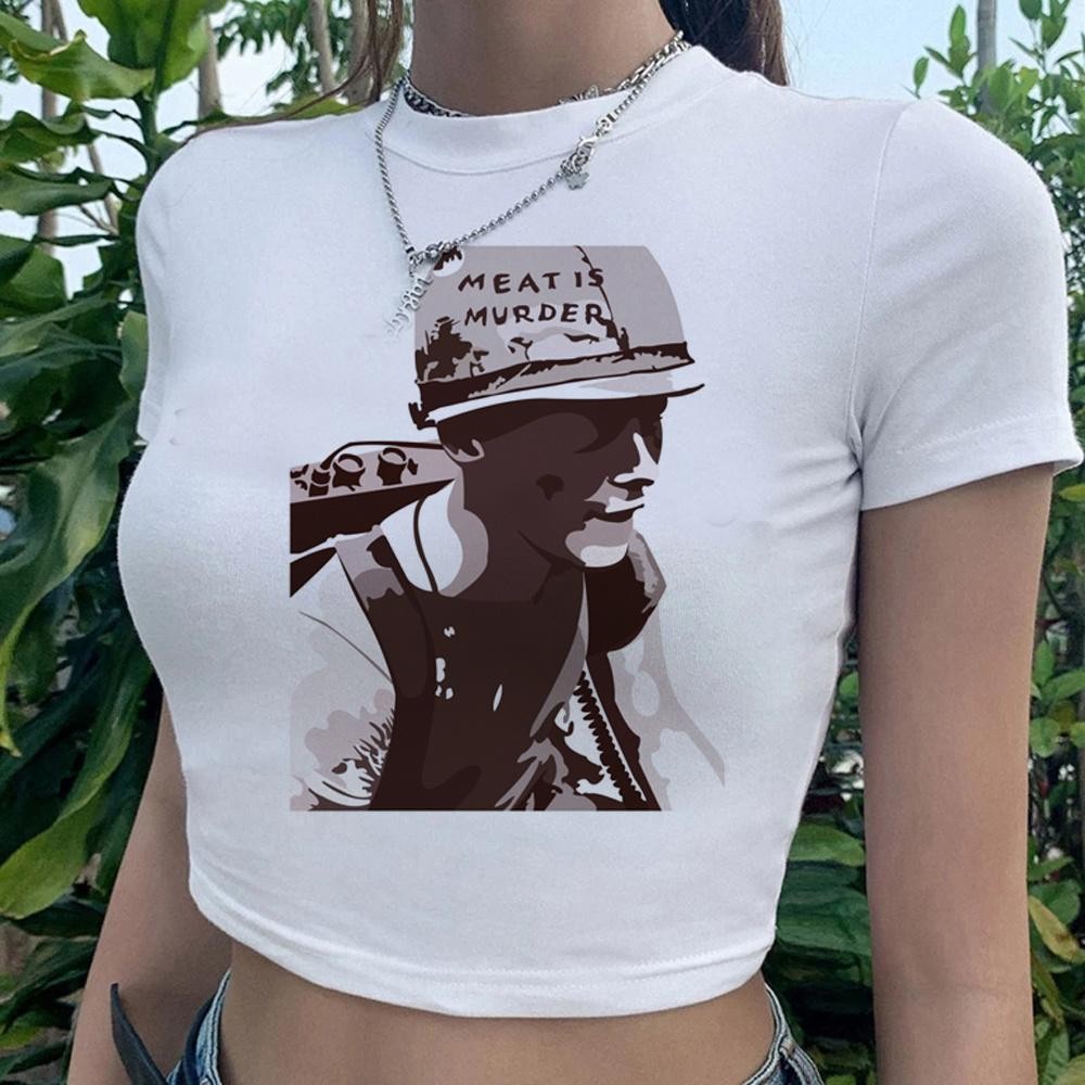 The Smiths yk2 ความงามเสื้อครอปผู้หญิง 2000s cyber y2k แฟชั่นเกาหลีเสื้อผ้าขยะ