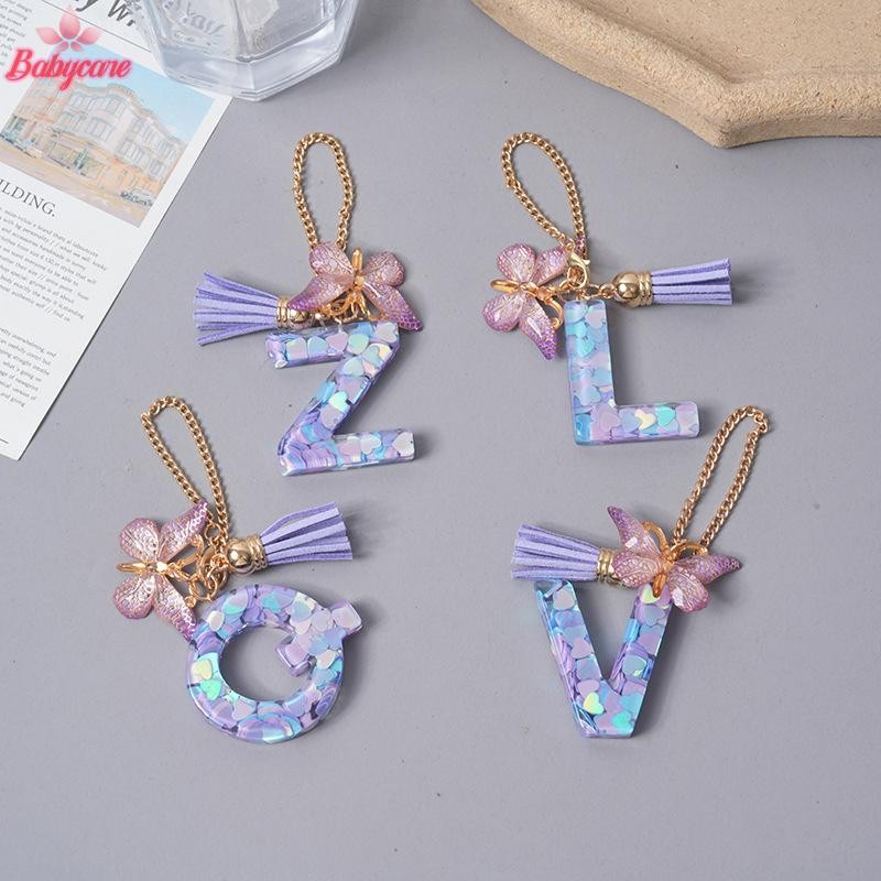 Byce> AZ Letter Charms ผีเสื้อสีม่วง sel เริ่มต้นพวงกุญแจกระเป๋าจี้ส่วนบุคคล Charm ถ้วยน้ําอุปกรณ์เสริมใหม่