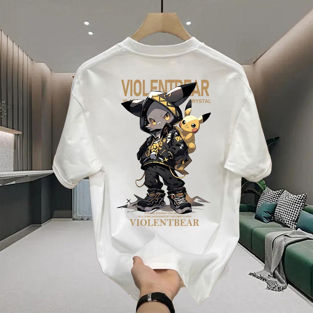 Basi💥เสื้อยืดขาว เสื้อ oversize สกรีนหน้าหลัง ลาย VIOLENT BEAR มิติ ผ้าคอตตอน 100% เนื้อผ้าเกรดพรีเมียม คอกลม ใส่สบาย
