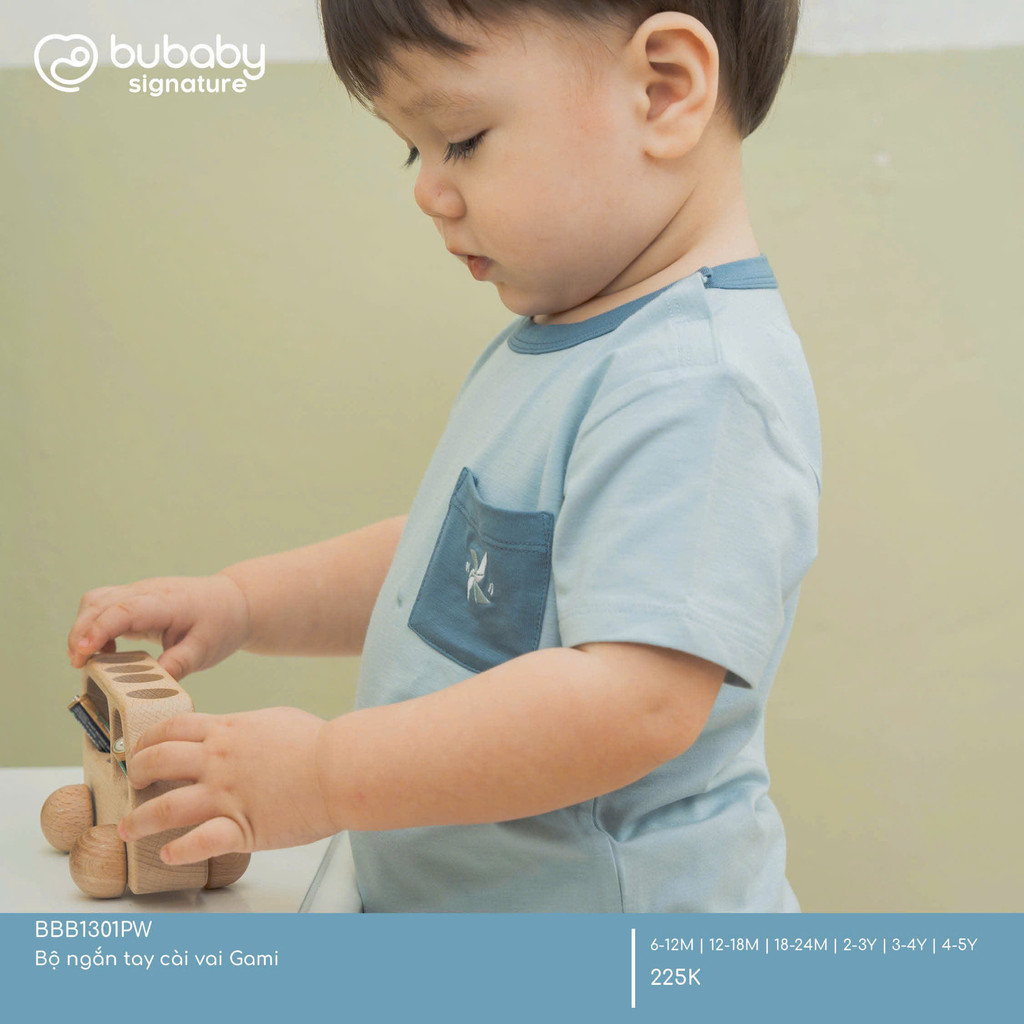 Bubaby (6M-5Y) ชุดสายสะพายไหล่แขนสั้น Gami พร้อมกระเป๋าหน้าอกเด็ก BU BBB1301PW | เสื้อผ้าเด็ก BU ของ