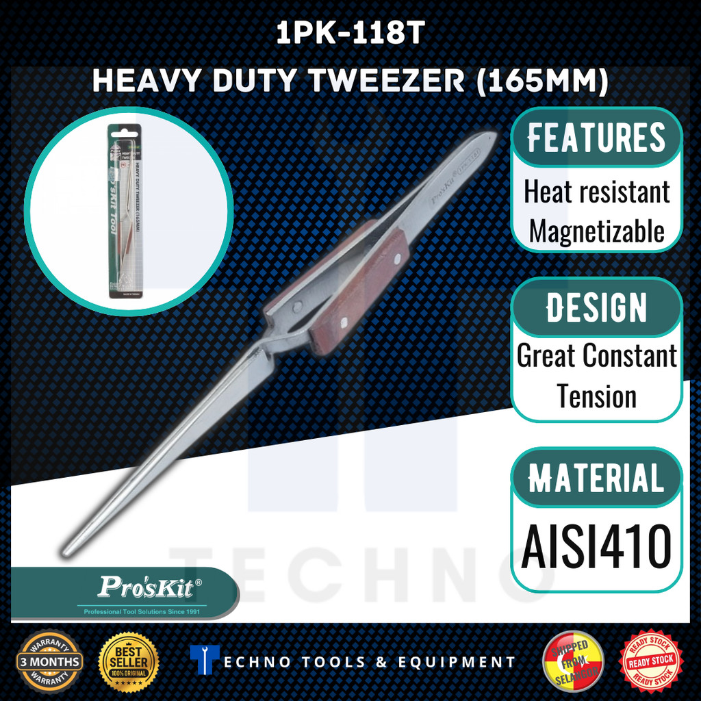 ProsKit 1PK-118T 165mm Heavy Duty Tweezer - ใหม่ 100% และ