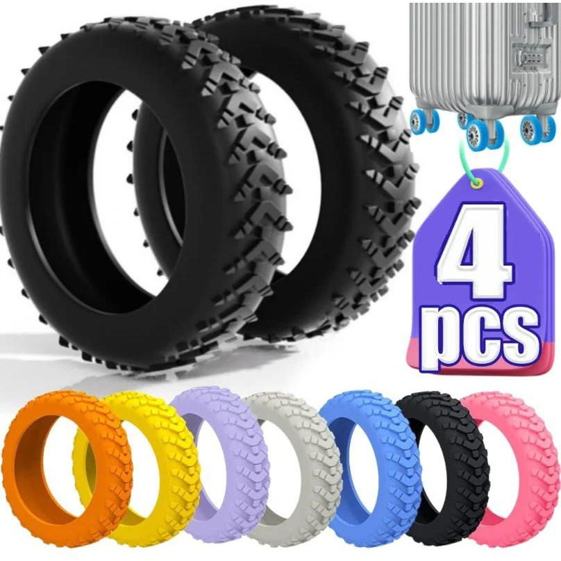 4ชิ้นหนากระเป๋าลูกกลิ้งยางปก-เงียบรถเข็นล้อฝาครอบป้องกัน-เงียบล้อแขนกระเป๋าเดินทางอุปกรณ์เสริม
