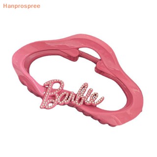 Hanprospree&gt; กิ๊บติดผม รูปตัวอักษรฉลาม ประดับพลอยเทียม สีชมพู เครื่องประดับผม สําหรับตุ๊กตาบาร์บี้