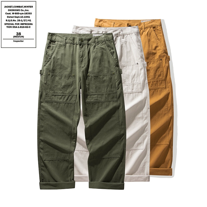 ตกลง ที่มีคุณภาพสูงฤดูใบไม้ร่วงผ้าใบหลายกระเป๋าลําลองย้อนยุคทํางานกางเกง