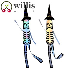 Willis ธงหัวกะโหลก ผี โครงกระดูก มีไฟ LED สําหรับแขวนตกแต่งฮาโลวีน 1 ชิ้น