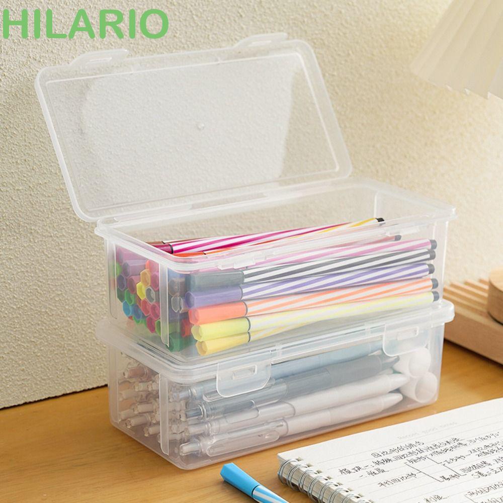 Hilario กล่องดินสอพลาสติกใส กันฝุ่น อเนกประสงค์ พร้อมหัวเข็มขัด กันน้ํา สําหรับใส่เครื่องเขียน ปากกามาร์กเกอร์