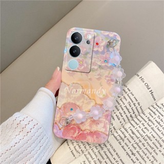 ใหม่ เคสโทรศัพท์มือถือนิ่ม ป้องกัน ลายดอกซากุระ โรแมนติก หรูหรา พร้อมสายคล้องมือคริสตัล สําหรับ VIVO V29 Pro Y27 Y78 Y36 5G 4G 2023