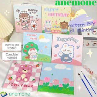 Anemone ภาพวาดสีน้ํามันอะคริลิค ตามตัวเลข รูปหมีสตรอเบอร์รี่ สําหรับตกแต่งบ้าน DIY