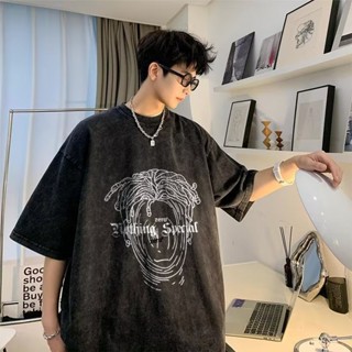 เสื้อยืดแขนสั้นลําลอง คอกลม พิมพ์ลาย ทรงหลวม เข้ากับทุกการแต่งกาย แฟชั่นฤดูร้อน สําหรับผู้ชาย