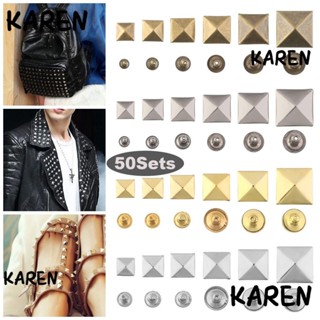 Karen กระดุมผ้า ทรงสี่เหลี่ยม สําหรับตกแต่งเสื้อผ้า สมุดภาพ รองเท้า กระเป๋า 50 ชุด