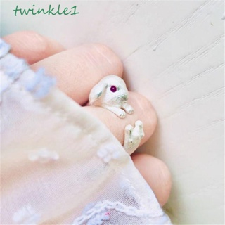 Twinkle1 แหวนนิ้วมือ รูปกระต่าย สัตว์ ปรับได้ สไตล์วินเทจ สําหรับผู้หญิง