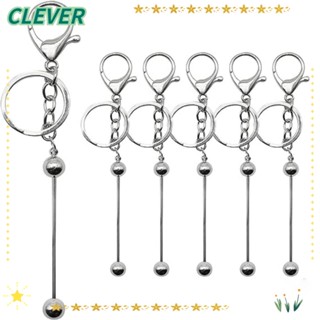 Clever พวงกุญแจลูกปัดโลหะเปล่า สีเงิน 14.8 ซม. 5 ชิ้น DIY