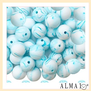 Alma ลูกปัดซิลิโคน ทรงกลม สีขาว สีฟ้า สําหรับทําสร้อยคอ DIY