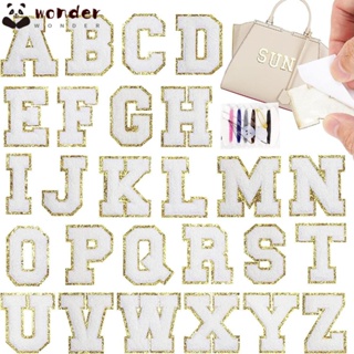 Wonder แผ่นแพทช์เหล็ก ปักลายตัวอักษร Chenille Iron on Letters มีกาวในตัว สีขาว สําหรับทํางานฝีมือ DIY 26 ชิ้น