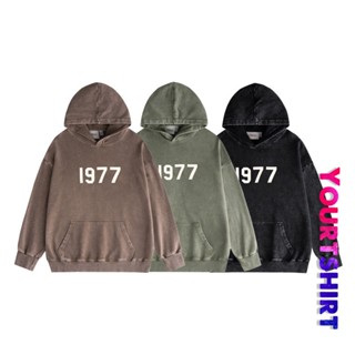 พร้อมส่ง เสื้อกันหนาวแขนยาว มีฮู้ด ผ้าฝ้าย พิมพ์ลาย Flocking 1977 สไตล์เกาหลี พลัสไซซ์ โอเวอร์ไซซ์ แฟชั่นสําหรับผู้ชาย และผู้หญิง