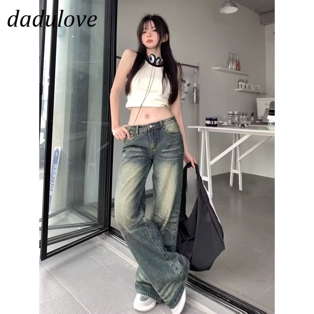 DaDulove New American Ins High Street Retro Washed Jeans Niche High Waist Wide Leg Pants plus Size Trousers