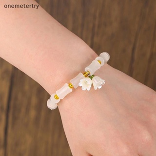 Onem สร้อยข้อมือ ประดับลูกปัดไม้ไผ่ ลายดอกไม้ สไตล์จีนย้อนยุค เรียบง่าย เครื่องประดับแฟชั่น สําหรับผู้หญิง