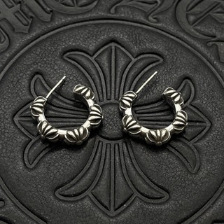 Chrome HEARTS ต่างหูเงินสเตอร์ลิง 925 จี้รูปดอกไม้ ไม้กางเขน สไตล์วินเทจ พังก์ สตรีท ฮิปฮอป เครื่องประดับ