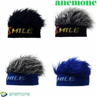 Anemone หมวกบีนนี่ วิกผมสั้น ผ้าถัก ไร้ขอบ สไตล์ฮิปฮอป ร็อค สําหรับผู้ชาย