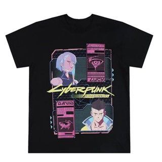 เสื้อยืดแขนสั้น คอกลม ผ้าฝ้าย 100% พิมพ์ลายอนิเมะ Cyberpunk 2077 Edge Walker David and Lucy สําหรับผู้ชาย