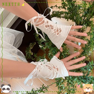 Nextth ถุงมือคอสเพลย์ แบบยืดหยุ่น ประดับโบว์ ลูกไม้ สไตล์พังก์ โกธิค โลลิต้า DIY