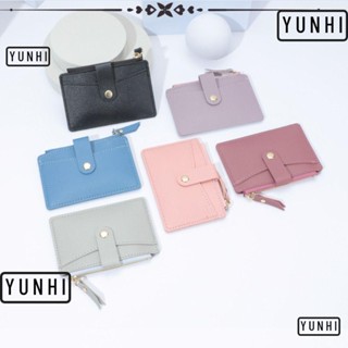 Yunhi กระเป๋าใส่บัตรเครดิต กระเป๋าใส่เหรียญ ใบสั้น หนัง PU สีพื้น สําหรับผู้หญิง